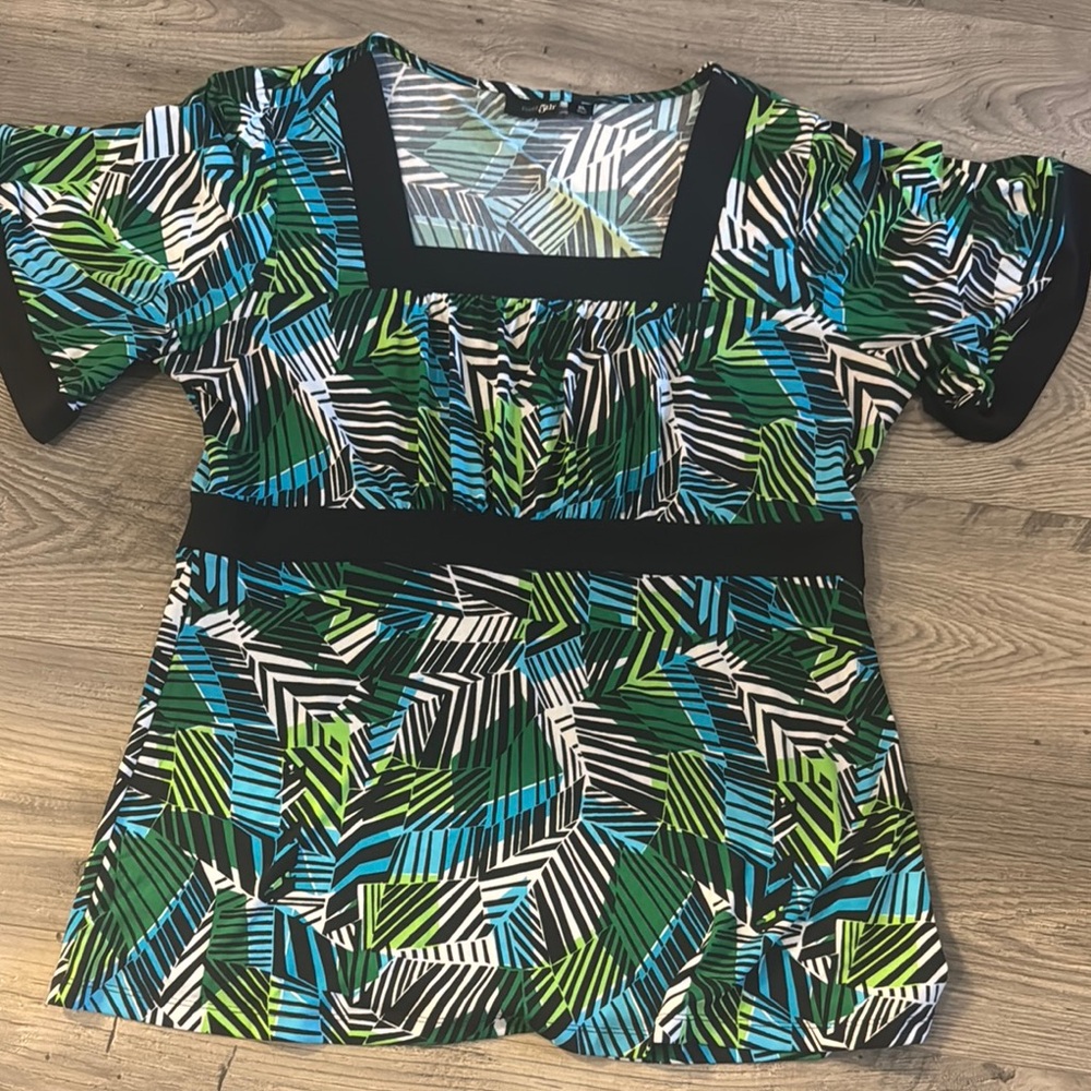 East 5th Blue Green Black Geometric Blouse